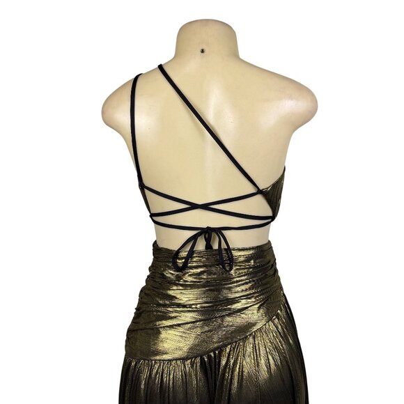 Fashion Nova Womens Gold Metallic Maxi Dress Criss-Cross Back Straps Size XS - Picture 7 of 14